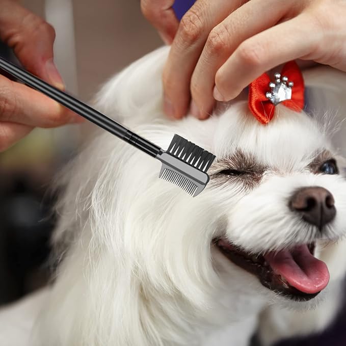 Flea Comb Lice Comb Cat & Dog Pet Grooming Combs Tear Stain Remover Remove Mucus Crust 2-in-1 Metal Round Smooth Teeth Comb Remove Floating Hair Tangles Dander