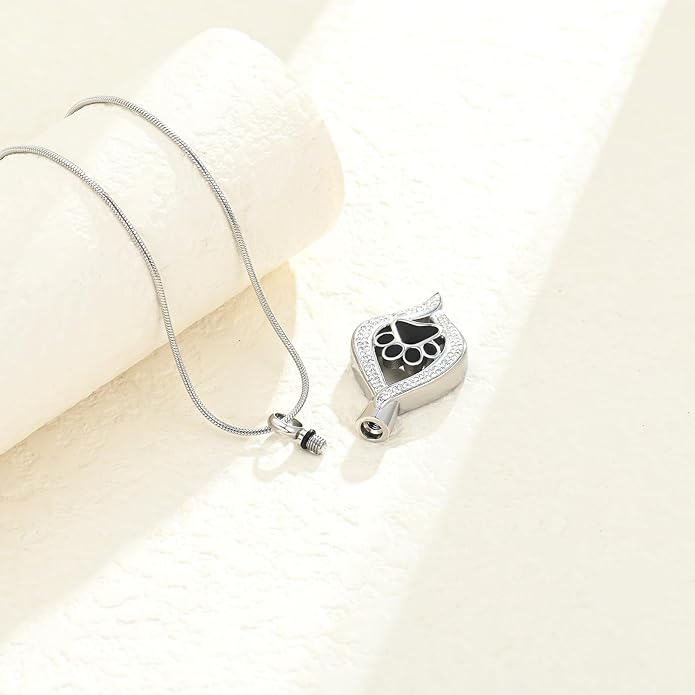 Cremation Jewelry for Ashes The Eye of My Heart Urn Necklace Keepsake with Dog/Cat Paw Memorial Urn Jewelry Stainless Steel Necklace Memorial for Pet Gift for Men Women