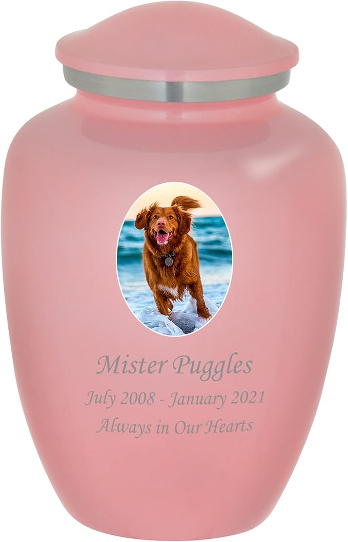 Homage Large Custom Photo Pet Cremation Urn for Pet Ashes - Vase Style Pet Urn - 200 Cubic Inch Capacity -Personalization Included (Pink)