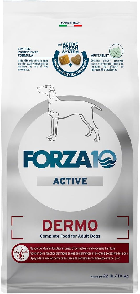 Forza10 - Dog Food, Dermo Dry Food for Itchy Skin, Sensitive Stomach & Coat Health, Limited Ingredient Dog Food, Non-GMO, Fish Flavor, (22 lb)