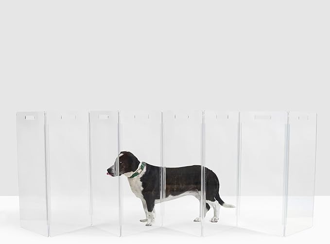 Hiddin Clear Acrylic Dog Gate - High Zig Zag Clear Pet Gate for Home 8 Panels - Sturdy Free-Standing Design - Modern Acrylic Dog Pen - Transparent Pet Gates for Home - Safe & Stylish