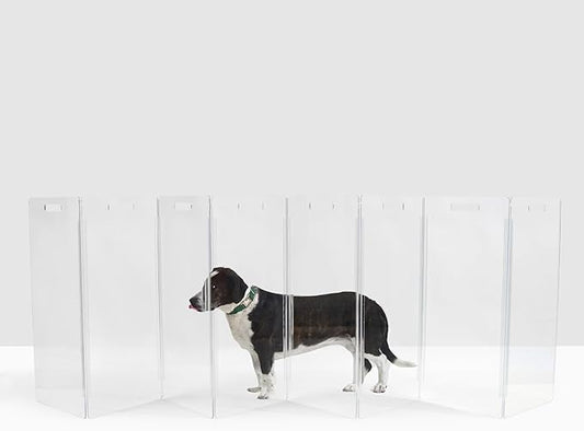 Hiddin Clear Acrylic Dog Gate - High Zig Zag Clear Pet Gate for Home 8 Panels - Sturdy Free-Standing Design - Modern Acrylic Dog Pen - Transparent Pet Gates for Home - Safe & Stylish