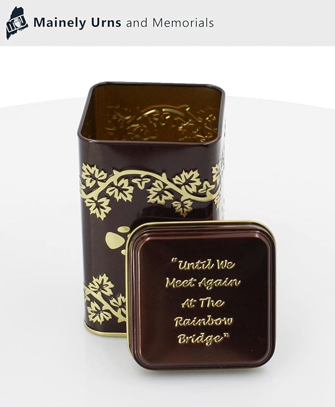 Small Rainbow Bridge Paw Print Economy Pet Cremation Urn Tin - 22 Cubic Inch Capacity for a Pet Weighing up to 20 Pounds - Pet Memorial Urn Tin for Ashes
