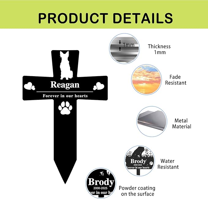 Custom Metal Dog Grave Marker Stake, Personalized Pet Headstones for Dogs, Outdoor Garden Pet Cemetery Metal Sign, Pet Memorial Gifts for Gogs, Dog Name Sign for Yard Cemetery