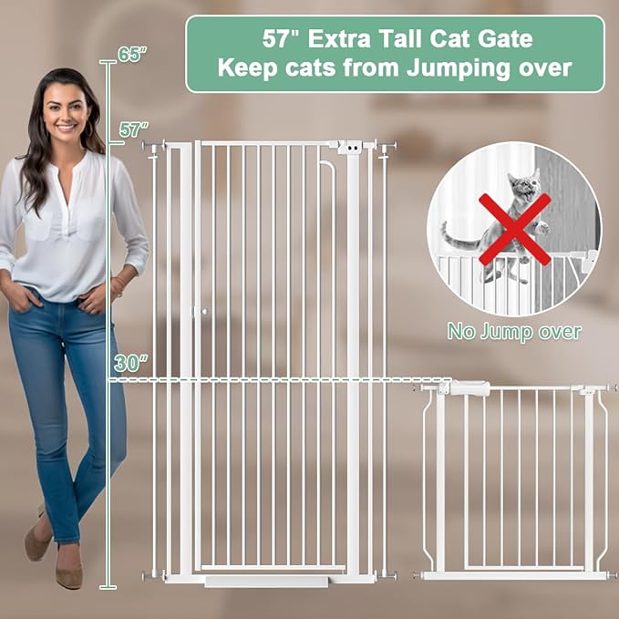 57" Extra Tall Cat Gate for Doorway,43.4"-48" Width, Extra Tall Baby Gate Tall Dog Gate Wide Baby Gate Safety,Narrow Auto-Close for Indoor Stairs, Doorways, and Kitchen