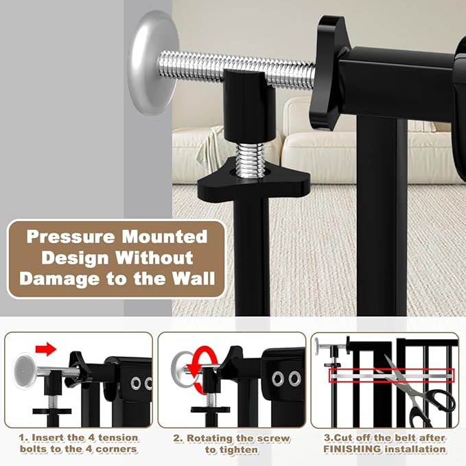 57" Extra Tall Pet Gate for Cats Dogs-29.5"-33.8" Extra Wide Cat Gate for Doorways and Stairs-1.37" Ultra Narrow Spacing Pressure Mounted Dog Gate with One-Handed Operation(29.5"-33.8")