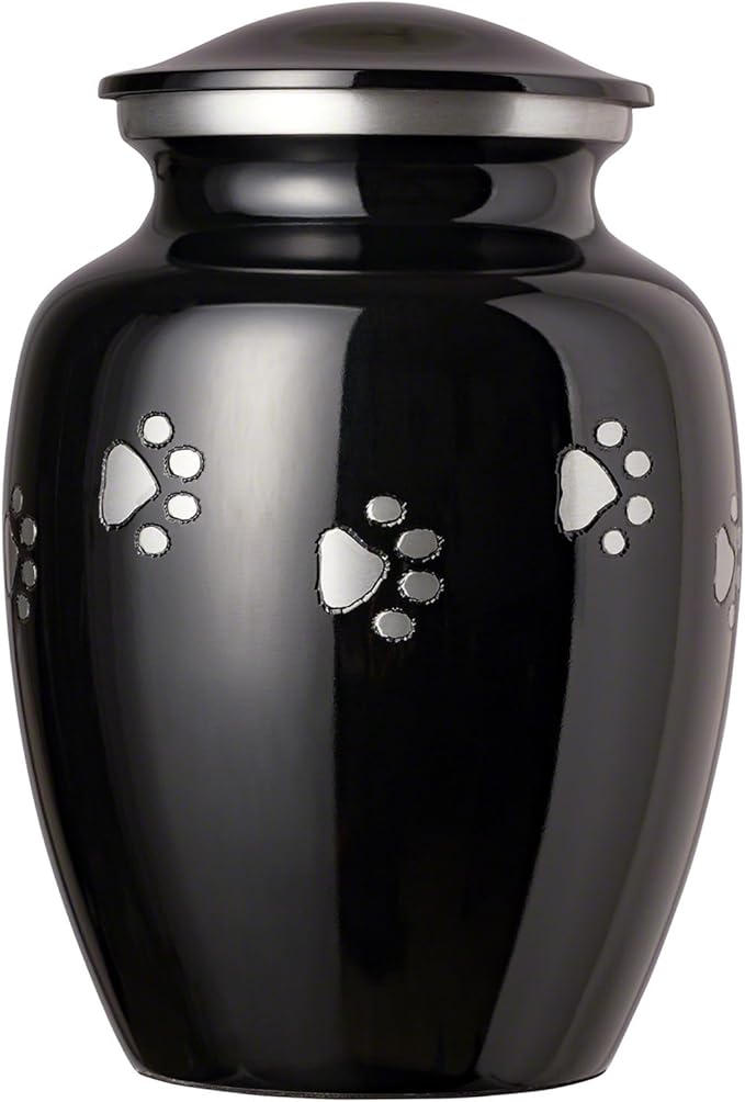 Ottillie Paws Legacy Series Pet Urn for Dogs, Handmade Aluminum Memorial Cremation Urn (X-Large - Pets up to 170 lbs, Ebony, Horizontal Pewter Paws, XL - Pets up to)