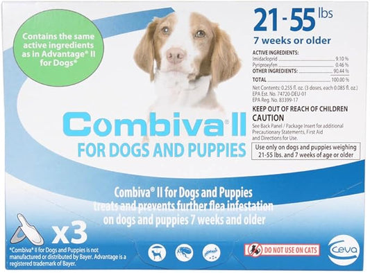 CEVA Animal Health D93150B Combiva II for Large Dogs 21-55 lbs. (3 Pack) Pet Flea Drops