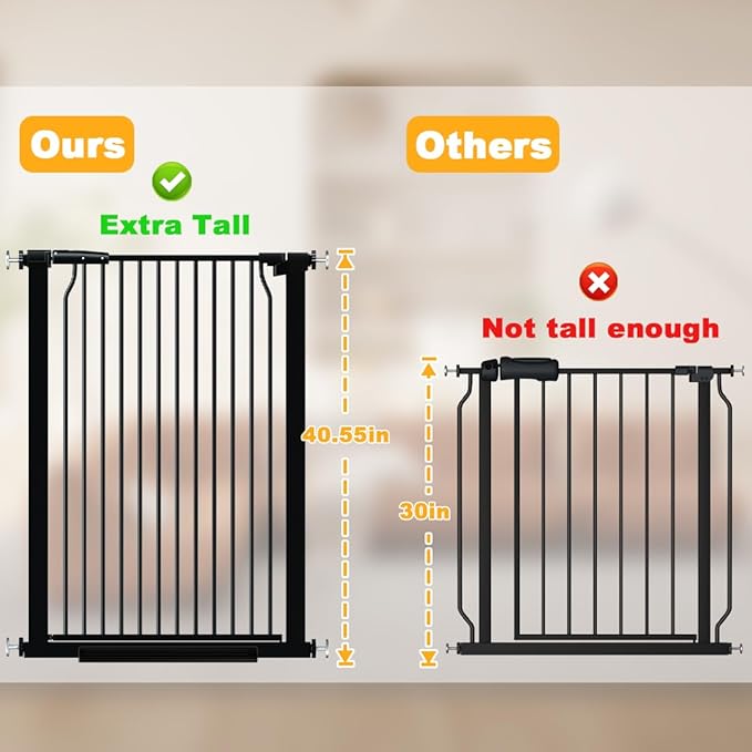 40.5" Tall Baby Gate 76.7-79.5" Wide No Drilling Tall Pet Gate Cat Gate Extra Wide Baby Gate Safety,Extra Narrow Auto-Close for Indoor Stairs, Doorways, and Kitchen