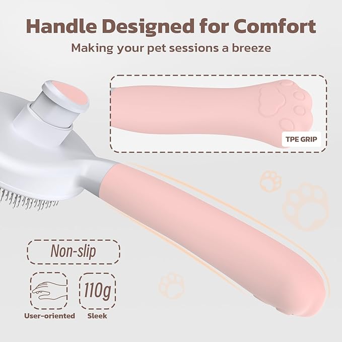 Cat Brush Dog Brush [Ergonomic Grip & One-click Cleaning] Shedding Tool for Short & Long Haired Dogs/Cats/Rabbits, Deshedding Brush(light pink)