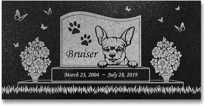 Indoor Outdoor Dog Memorial – Chihuahua Pet Memorial Stone – Black Granite Stone – Dog Headstone – 6 x 12 x 3/8 Inches – Paw Prints Pet Memorial Stone – in Loving Memory – Pet Loss Stone - Bruiser