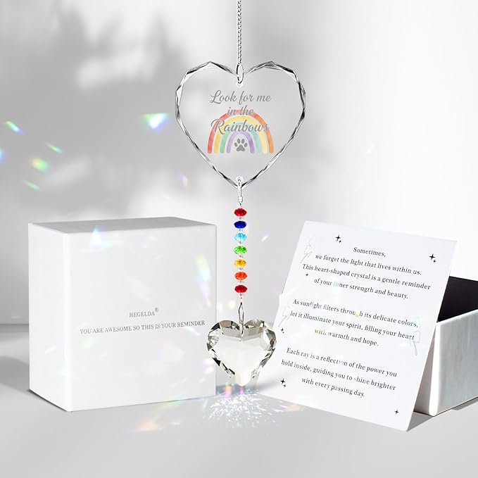 Pet Memorial Gifts for Dogs Cats - Look for me in The Rainbows Crystal Suncatcher Pet Loss, Pet Sympathy, Rainbow Bridge Sympathy Gifts for Loss of Dog Cat, Thoughtful Dogs and Cats Remembrance
