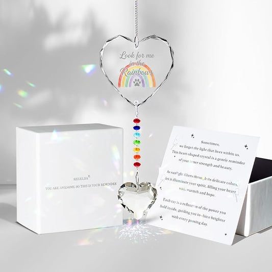 Pet Memorial Gifts for Dogs Cats - Look for me in The Rainbows Crystal Suncatcher Pet Loss, Pet Sympathy, Rainbow Bridge Sympathy Gifts for Loss of Dog Cat, Thoughtful Dogs and Cats Remembrance