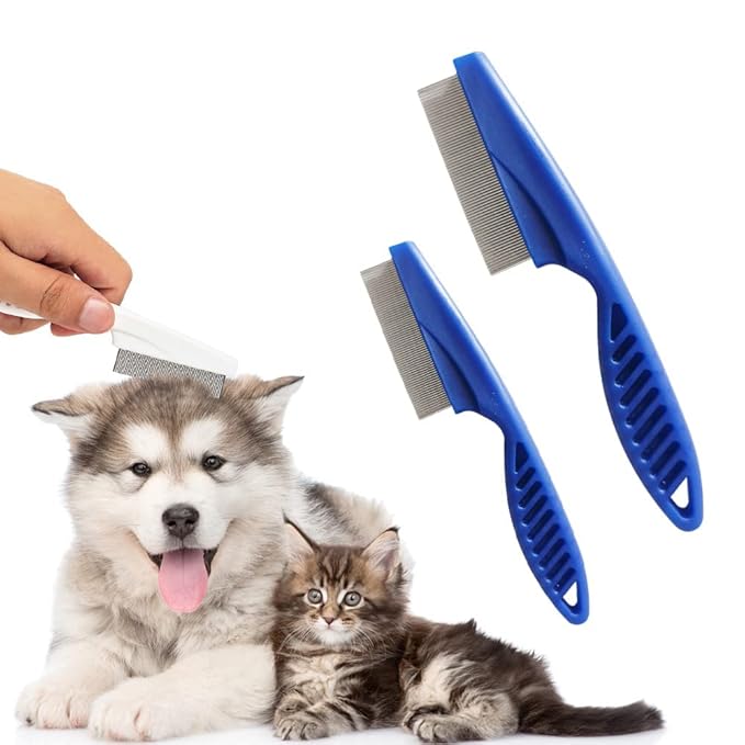 Multifunctional Pet Hair Comb, Multifunctional Pet Grooming Brush Flea and Tear Stain Removal, Fine-Tooth Stainless Grooming Comb Stainless for Small Dogs Puppies (Blue)
