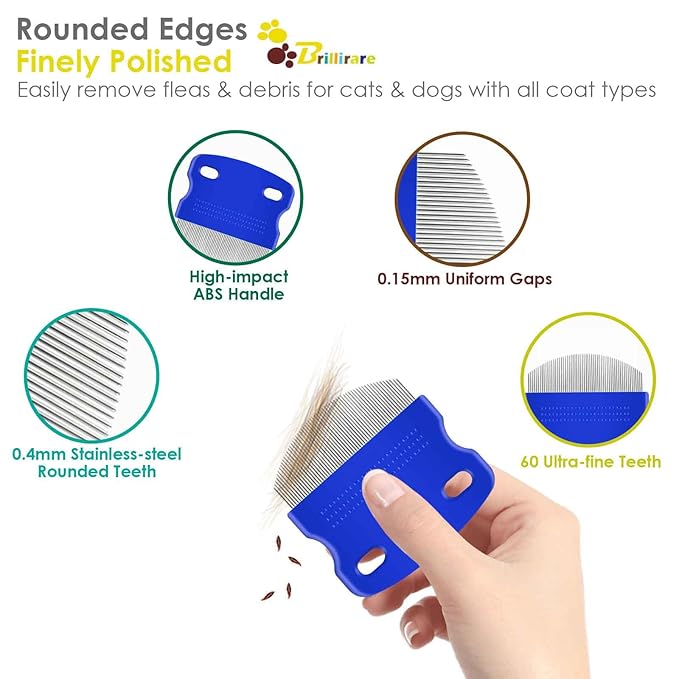 4 Pack Professional Eye Comb, Stainless Steel Pet Tear Stain Remover, Dog Cat Flea Lice Grooming Combs with Gentle Rounded Teeth, Eye Gunk Removal, Dematting Tool for Small, Medium & Large Pets
