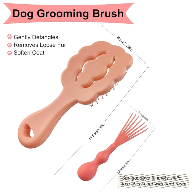 Cloud-Shaped Soft Bristle Puppy Brush for Small Dogs - Yorkie, Shih Tzu, Maltese, and Toy Poodles Grooming Tool with Detachable Lint Comb and Gift Box （Pink）