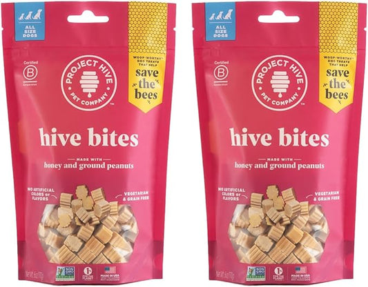 Hive Bites Training Treats for Dogs – Peanut Flavor – Small Reward Treats Dogs, Vegetarian, No Grain or Soy - 2 Pack, 6 oz Each