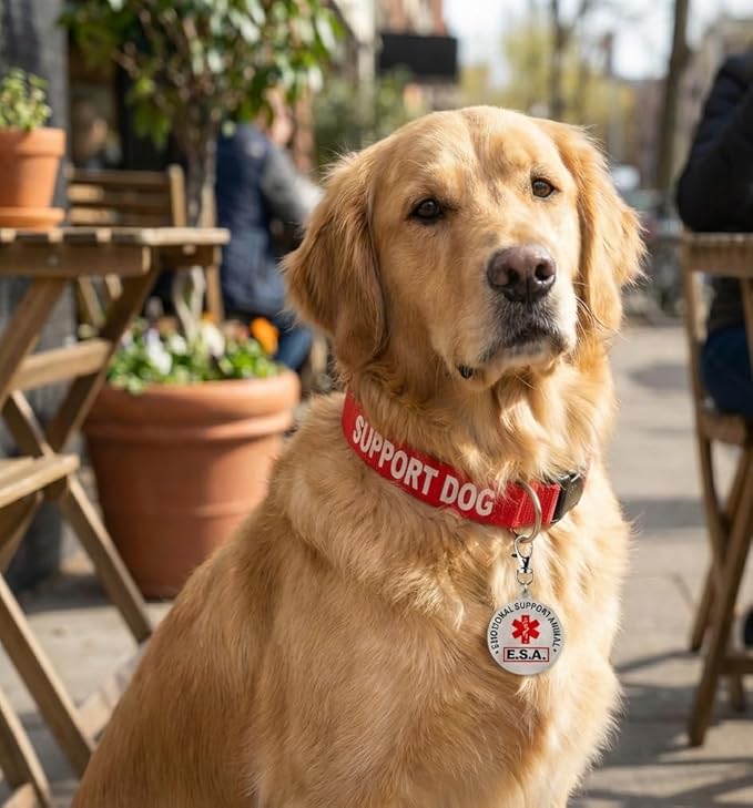 Service Dog and Emotional Support Animal ESA Collar with Metal Collar Tag (Support Dog (Collar and tag), M)