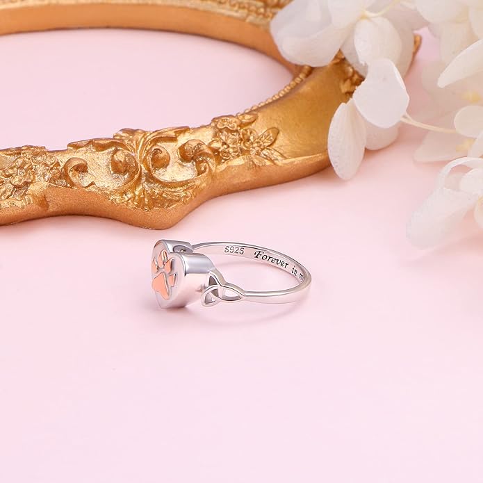 S925 Sterling Silver Heart Dog Cat Pet Urn Paw Ring for Ashes Keepsake Memorial Jewelry Cremation Print Bands Women Gift