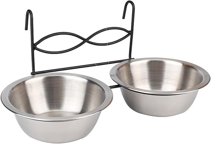 Stainless Steel Double Hanging Bowl Pet Feeding Station Water and Food Bowls with Hook for Small Dogs and Cats