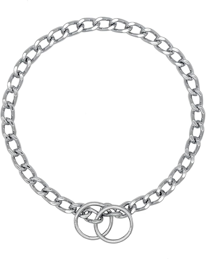 Herm Sprenger Chrome Plated Steel Dog Collar with Short Flat Links Choke Chain Two O-Rings for Small Medium Large Dogs Professional Training Collar Correction Slip Chain Made in Germany (24in (60cm))