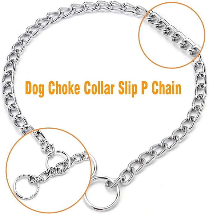 Dog Chain Collars, Slip Link Training Puppy Collars Heavy Duty Dog Collar for XXS XS Small Medium Large Dogs, Silver XXS