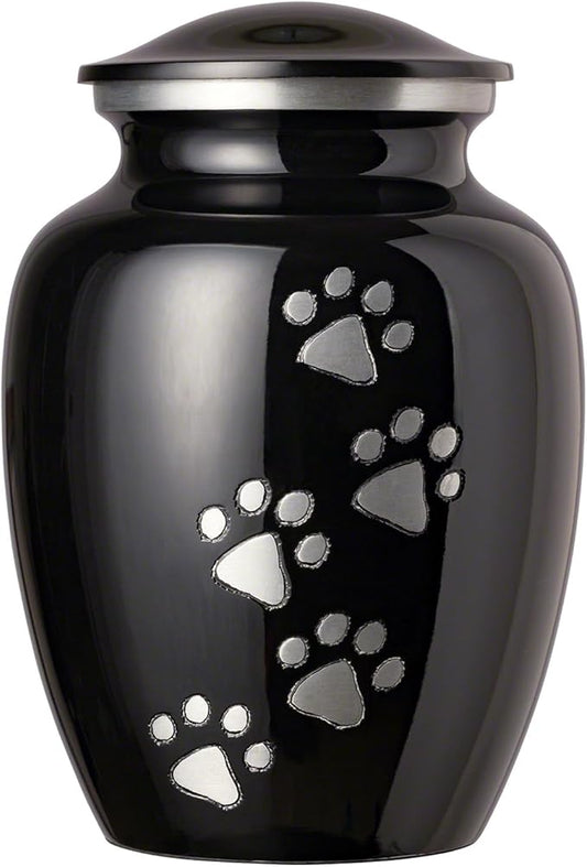 Ottillie Paws Legacy Series Pet Urn for Dogs, Handmade Aluminum Memorial Cremation Urn (Large - Pets up to 115 lbs, Ebony, Vertical, Pewter Paws)