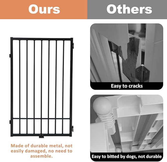 SMONTER Free Standing Dog Gate with Door Walk Through, 120'' Extra Wide Indoor Dog Fence, 31.5'' Height 6 Panels Foldable Metal Pet Puppy Gate for Stairs, Hallways, Doorway