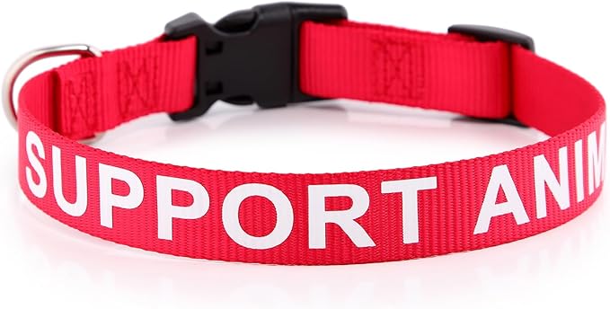 Plutus Pet Support Animal Collar,Printed in Large Letters on Nylon Webbing,Prevents Accidents by Warning Others of Your Dog in Advance,Two Colors,Four Sizes,Neck 14-20 inch,Medium,Red
