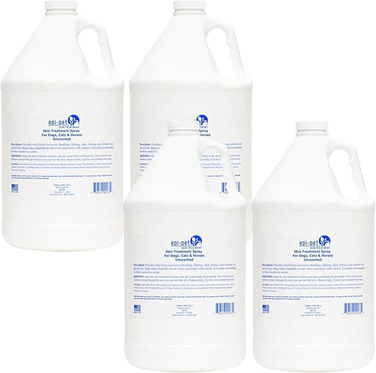 Epi-Pet Veterinary Formulated Dog Hot Spot and Dog Itch Spray, Pet Skin Treatment Spray for Allergies, Deshedding and Redness, Use it as Skin and Coat Conditioner,1 Gallon (Pack of 4), Unscented