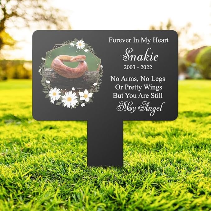 Personalized Snake Memorial Stake Custom Snake Photo Forever In My Heart Metal 12x12 inch Pet Grave Marker Snake Loss Gift Sympathy Gift for Snake Lover (Style 16)
