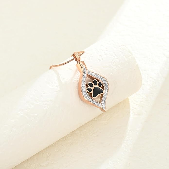 Cremation Jewelry for Ashes The Eye of My Heart Urn Necklace Keepsake with Dog/Cat Paw Memorial Urn Jewelry Stainless Steel Necklace Memorial for Pet Gift for Men Women