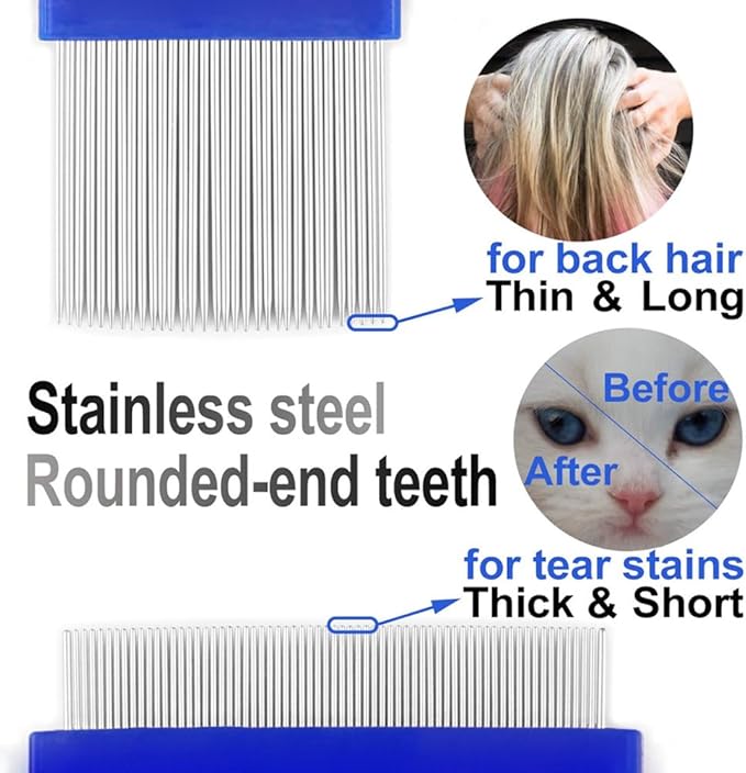5 Pieces Dog Tear Stain Remover Combs, Pet Grooming Flea Combs, Double Sided Care Comb for Kittens Puppies Removal Crust and Slime(Blue)