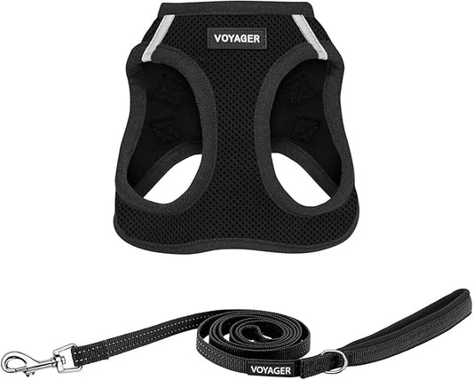Best Pet Supplies Voyager Step-in Air All Weather Mesh Harness and Reflective Dog 5ft Leash Combo with Neoprene Handle, for Small, Medium and Large Breed Puppies - Set (Black), Small