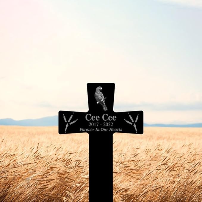 Personalized Bird Memorial Stake Custom Bird Photo Forever in Our Heart Metal 12x12 inch Bird Grave Marker Bird Loss Gift Sympathy Gift for Bird Lover (Style 7)