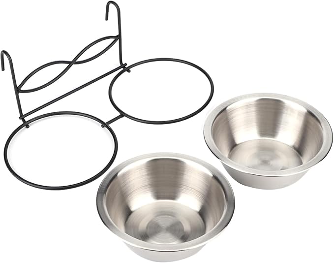 Stainless Steel Double Hanging Bowl Pet Feeding Station Water and Food Bowls with Hook for Small Dogs and Cats