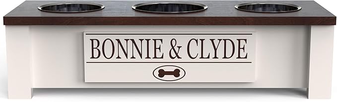 GTW Elevated 3 Bowl Dog Feeding Station - Customized Triple Stand for Small Dog Breeds - Includes Storage & Stainless Steel Bowls (Small, Brown)