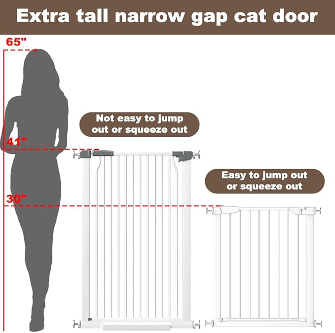 41" Extra Tall Cat Gate for Doorway, 40.6-54.7 Metal Pet Baby Safe Gate, Extra Wide Pressure Mounted Child Door with Expansion Kit, No Drilling No Climb Cat Fence Indoor, Tall Dog Gate, White