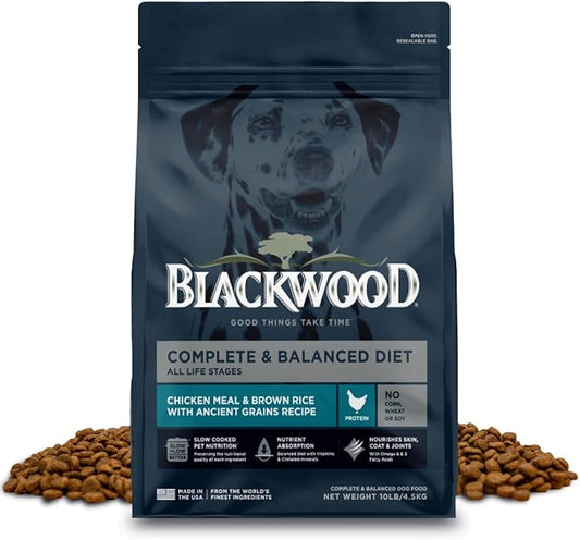 Blackwood Complete & Balanced Diet Dry Dog Food, Chicken Meal & Brown Rice with Ancient Grains, 10 Pound Bag, Slow Cooked with Vitamins & Minerals