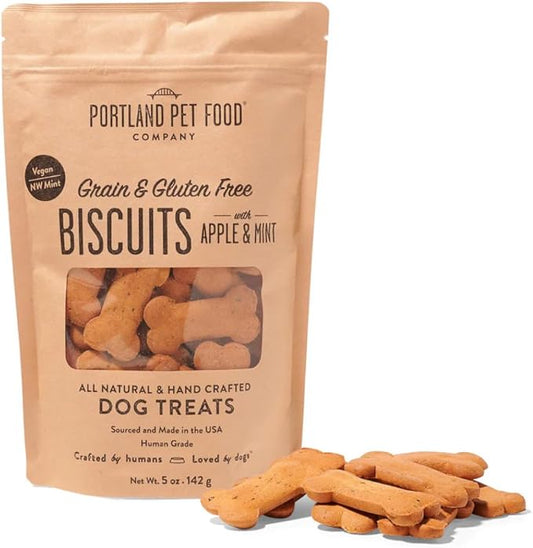 Portland Pet Food Company Apple & Mint Dog Treats Healthy Biscuits for Small Medium & Large Dogs - Grain-Free, Human-Grade, All Natural Dog Cookies, Snacks & Training Treats - Made in the USA - 5 oz