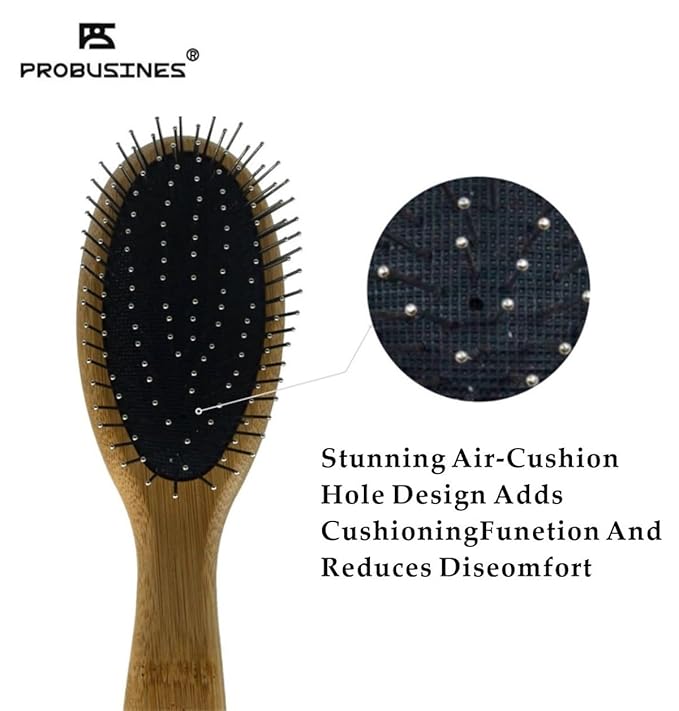Pet Dog Brush Natural Bamboo Fiber Eco-Friendly Pet Grooming Dog and Cat Double-Sided Needle and Bristle Pet Deshedding Brush, brown