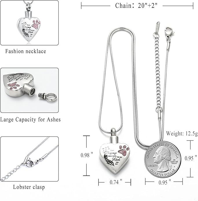 memorial jewelry Your Wings were Ready, But My Heart was Not Stainless Steel Carved Locket Cremation Urn Necklace for Pet Dog Cats