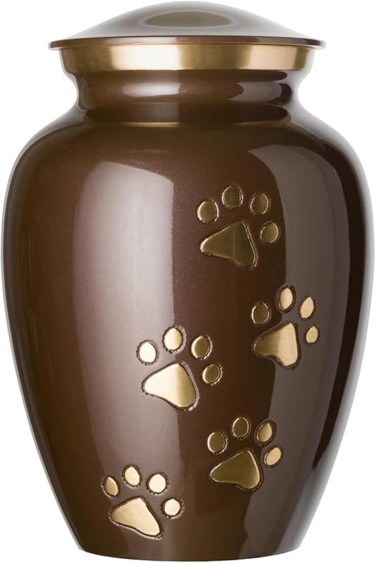 Ottillie Paws Legacy Series Pet Urn for Dogs, Handmade Brass Memorial Cremation Urn (Medium - Pets up to 65 lbs, Harvest Brown Vertical Brass Paws)