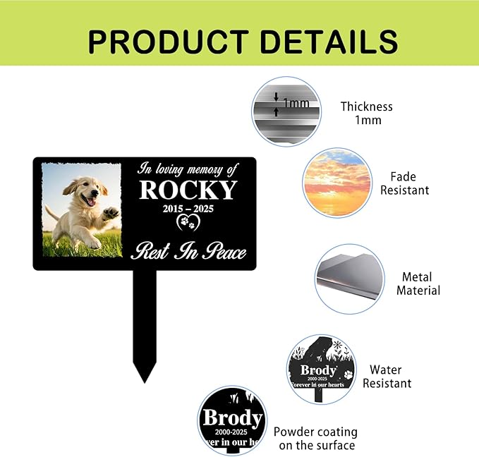 Custom Metal Dog Grave Marker Stake, Personalized Pet Headstones for Dogs, Outdoor Garden Pet Cemetery Metal Sign, Gogs Memorial Gifts, Dog Name Sign for Yard Cemetery