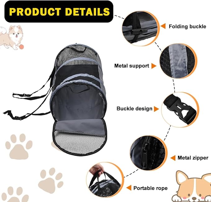 Puppy Dog Crate for Car Travel, Car Seat Portable Kennel for Small Dogs Cat, 23 Inchs Small Pet Crate, Foldable Pet Cage Carrier, Lightweight Sturdy Oxford Breathable Mesh Easy Install (Grey)