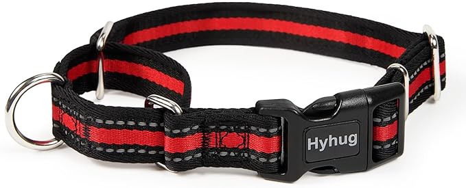 Hyhug Reflective Martingale Dog Collar with Buckle: Escape-Proof, No Slip Heavy Duty Nylon, Colorfast Adjustable Pet Supplies for Medium Breeds (Reflective Red, Medium)