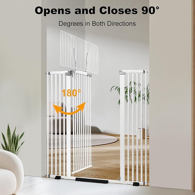 68" Extra Tall Cat Gate, Fits 30.5"-47.5" Wide Opening with 2.75" and 5.5" and 8.25" Extension Kits, Extra Narrow Gap, No Drilling Pressure Mount Auto Close Safety Gate, White