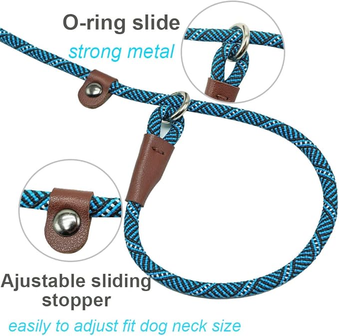 Slip Lead Dog Leash, 1/4" x 5ft No Pull Slip-on Training Leash for Small and Medium Dogs (Blue, 1/4" x 5Ft)