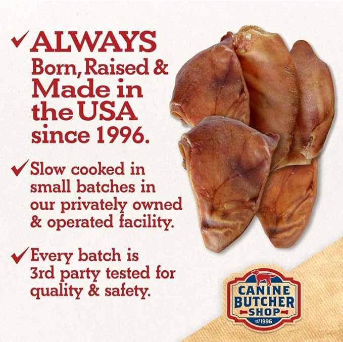 Pig Ears for Dogs Large, Sourced & Made in USA, Natural Dog Chew Treat, Large & Small Dogs, Aggressive Chewers (6-Pack)