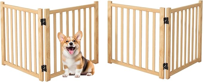 Wood Freestanding Dog Gates, Paint-Free Nature Wood Pet Gate Indoor, Puppy Gate for Doorways, Stairs, 23" Height, 2 Panels-2Pcs